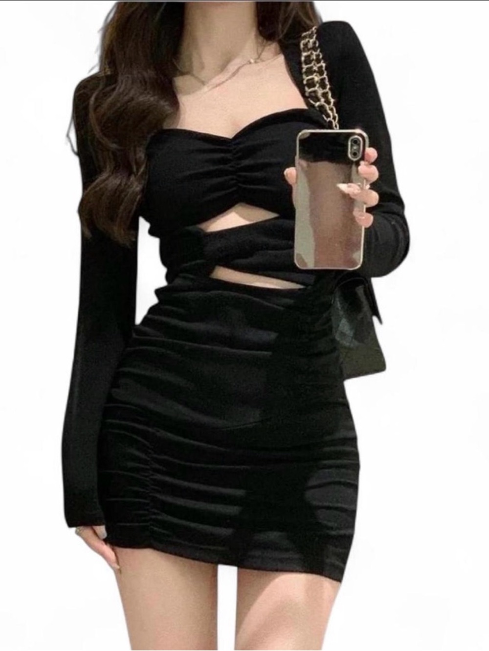 Sexy Black Cutout Ruched Mini Dress